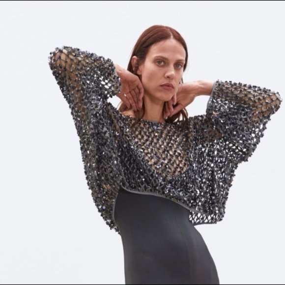 Zara Limited Edition Gray Sequined Mesh Cropped Top, NWT, S - Picture 11 of 16